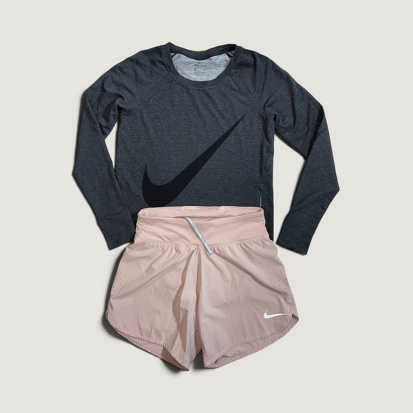 Nike Other - Nike Bundle Womens Dri-FIT Long Sleeve Top & Running Shorts Set Grey Pink Small